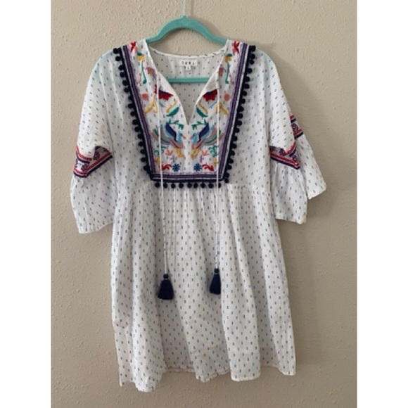 Red Dress White and Navy Embroidered Dress - Picture 2 of 2